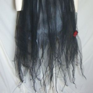 WITCH COSTUME Black Velvet Tulle Child Medium Goth Zombie Dress Rose Embellished